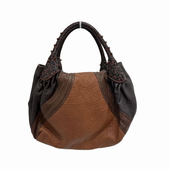 Fendi Crispe Tribal Spy Handbag Brown/Black Pebbled Nappa Leather - Picture 2 of 6